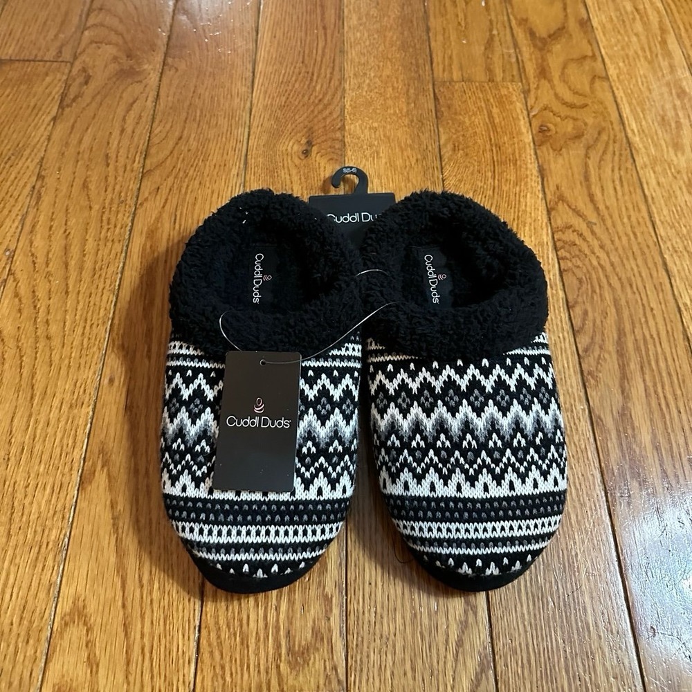 New Cuddle Duds Homgreen Women's Memory Foam House Slippers Sweater Knit Embroid - Picture 4 of 9